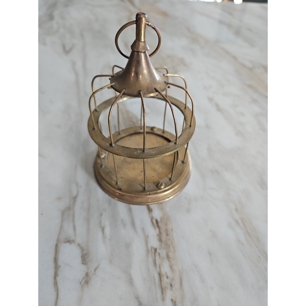 Vintage Brass Bird Cage Decor with Hanging Perch 4"x 3.5" Made in India Hosley